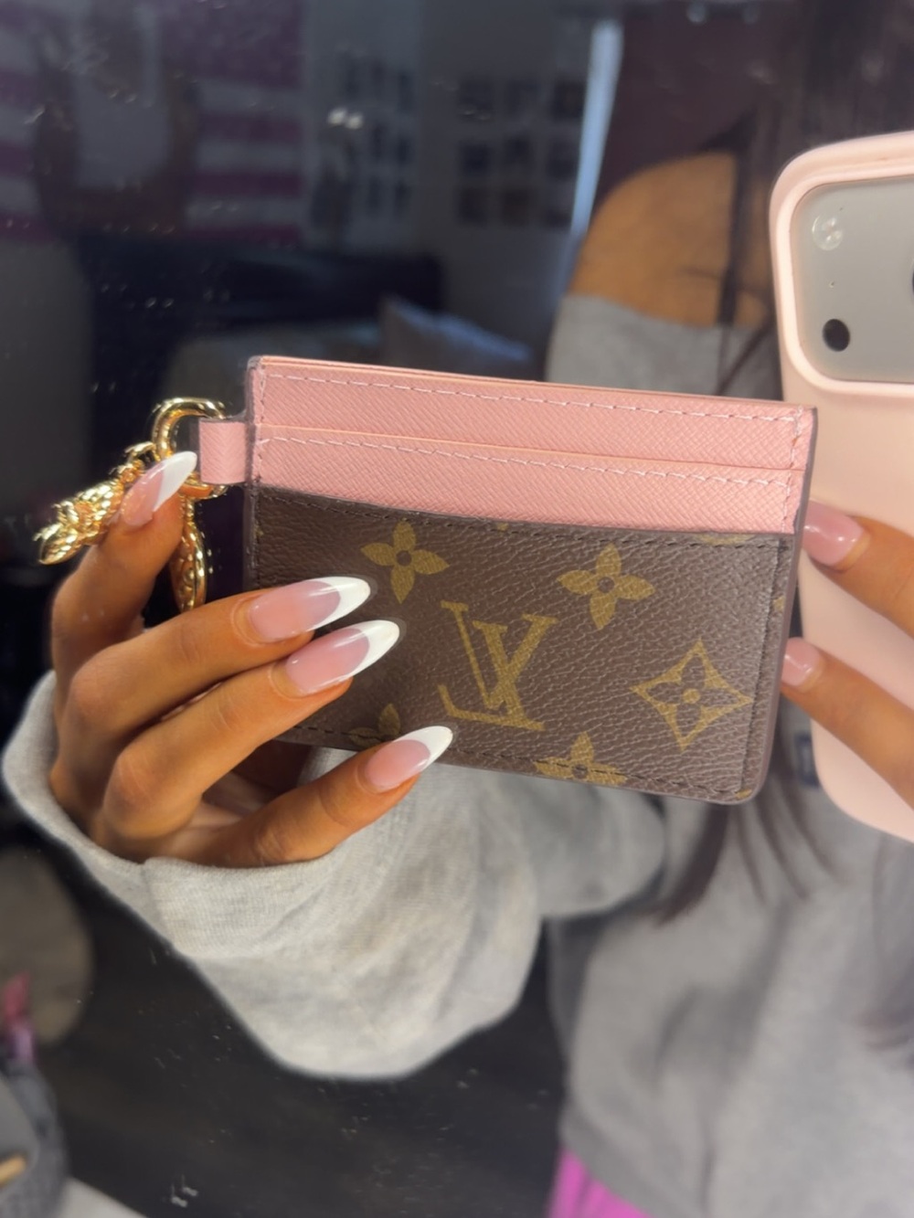 Louis Vuitton Brown Monogram & Pink Card Holder with Gold Charm - Picture 2 of 6